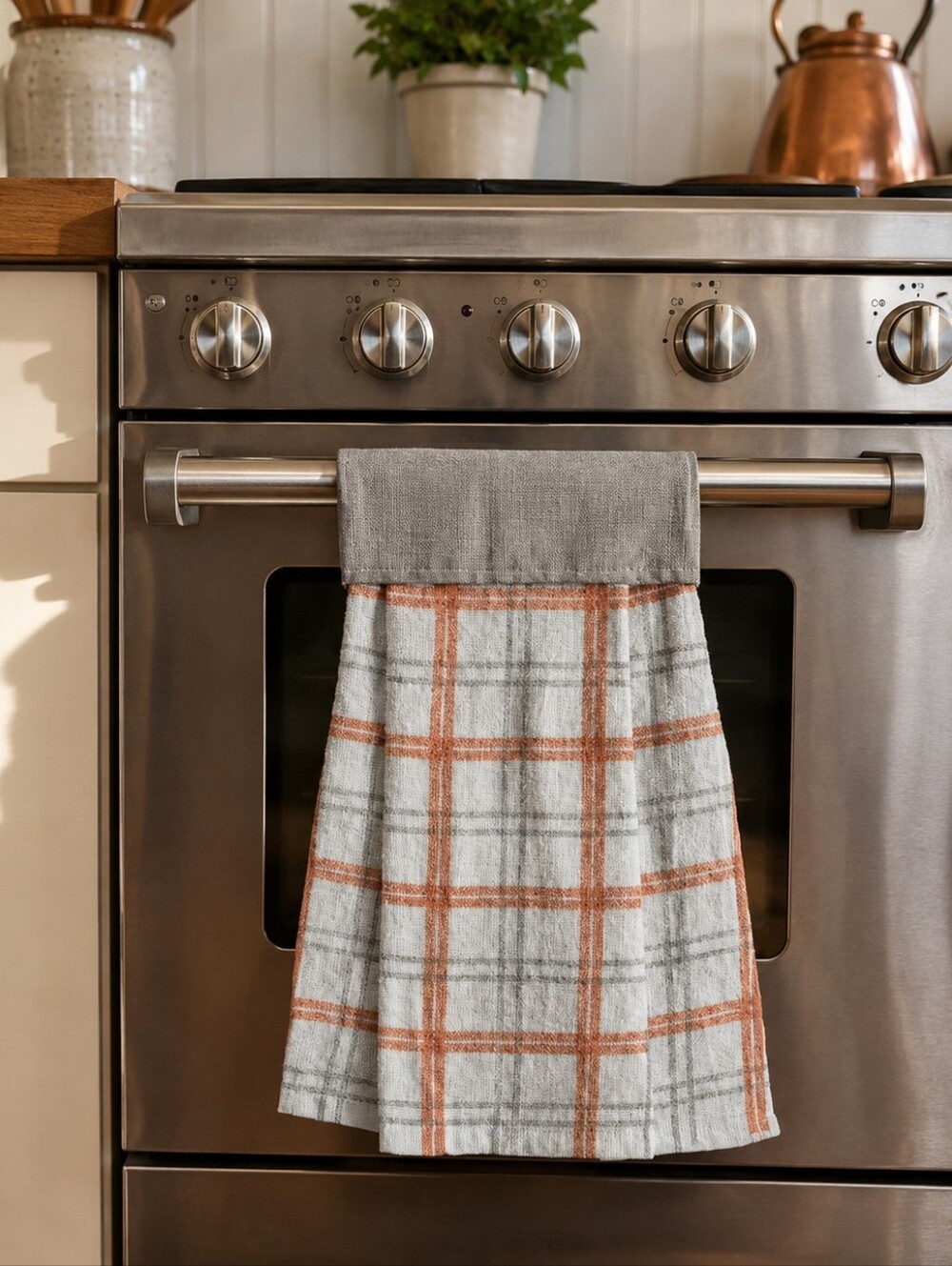 Plaid Kitchen Hanging Hand Towel Gray & Bittersweet